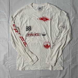 adidas White and Red Graphic Long Sleeve Tee